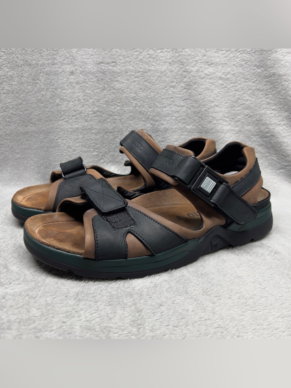 Mephisto Shark Fit Sandals Men's Size 44 US 10 Black Brown Leather Comfort